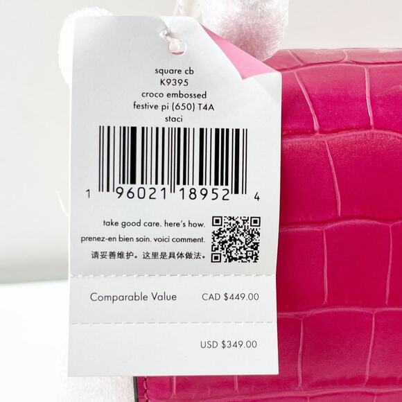 Kate Spade Staci Croc Embossed Mini Top Handle Crossbody Bag Purse Pink - Picture 2 of 9